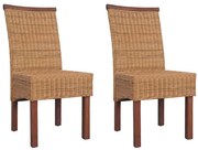 243235 vidaXL Трапезни столове, 2 бр, кафяви, естествен ратан