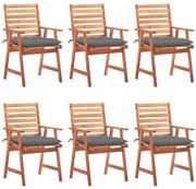 3078363 vidaXL Градински трапезни столове, 6 бр, с възглавници, акация масив