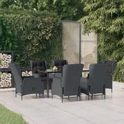3156791 vidaXL Градински трапезен комплект от 7 части, полиратан, тъмносив