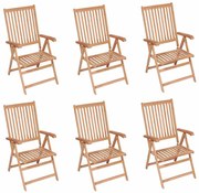 3065526 vidaXL Накланящи градински столове, 6 бр, тиково дърво масив