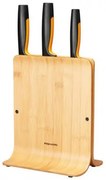 Fiskars - Комплект 3 бр. ножове FunctionalForm с бамбукова поставка