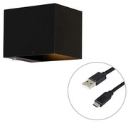 Стенна лампа черна с LED и сензорен димер акумулаторна - Joris