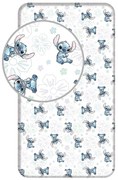 Бял еластичен единичен памучен детски чаршаф 90x200 cm Lilo and Stitch "Ohana White" – Jerry Fabrics