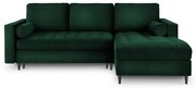 Зелен кадифен ъглов разтегателен диван , десен ъгъл Santo - Milo Casa