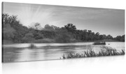 Картина на платно – Изгрев на река в черно и бяло