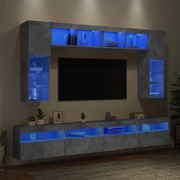 3216767 vidaXL ТВ стенни шкафове, 8 части, с LED светлини, бетонно сиви