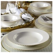 Комплект за хранене, 24 части, бял със златни акценти, порцелан