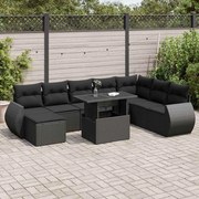3326686 vidaXL Градински комплект диван с възглавници 9 части черен полиратан