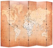 245880 vidaXL Сгъваем параван за стая, 228x170 см, карта на света, жълт