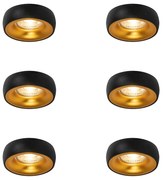 Комплект от 6 дизайнерски вградени спота черни със златист интериор - Mooning