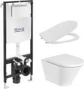 Комплект за WC, Active One 4 в 1 The Gap Rimless (бутон по избор) конзолна чиния, седалка и капак забавено падане Slim, структура