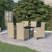 3099471 vidaXL Градински трапезен комплект с възглавници, 7 части, бежов