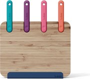 Дъска за рязане с вградени ножове Trebonn Block 1320109, 4 ножа, 30x20 см, Бамбук, Японска стомана, Многоцветен