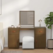 3107837 vidaXL Комплект тоалетка с огледало, меденокафяво, борово дърво масив