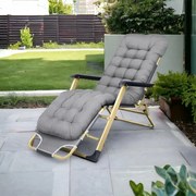 Златен градински шезлонг с възглавница в сив цвят