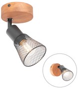 Индустриален прожектор черен с дърво - Kristina