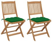 3064664 vidaXL Сгъваеми градински столове, 2 бр, с възглавници, акация масив