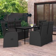 3099503 vidaXL Градински трапезен комплект с възглавници 7 части черен