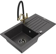 Mexen Pablo гранитна мивка с 1 отделение с отцедник и кухненски смесител Duo, черно накрапяне - 6510-76-671701-57-B