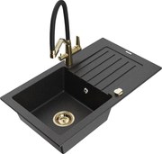 Mexen Pablo гранитна мивка с 1 отделение с отцедник и кухненски смесител Duo, черен/сребърен металик - 6510-73-671701-57-G