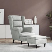 3115931 vidaXL Фотьойл Wingback с табуретка, светлосиво, кадифе