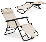 Градински шезлонг с облегалка за глава бежов