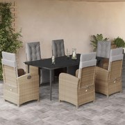 3212589 vidaXL Градински комплект с възглавници, 7 части, бежов полиратан