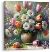 Картина на платно – Цветни цветя във ваза