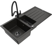 Mexen Andres гранитна мивка 1,5-камерна със сушилник и кухненски смесител Duo, черен/златен металик - 6515-75-671701-70-B