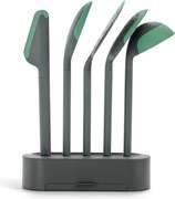 Комплект прибори за готвене Lekue 1010178, 6 бр + поставка, Силиконов ръб, 4/220°C, Зелен