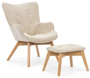 Бежов фотьойл с табуретка от рипсено кадифе Niko – Ropez