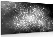 Картина на платно – Мандала с галактичен фон в черно-бяло изпълнение