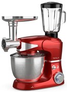 Кухненски робот със стоманена купа Tesla KR600RA, 1000W, 5 литра, Блендер, Миксер, Месомелачка, Червен металик