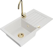 Mexen Pablo еднокамерен гранитен мивка с изсушител и кухненски смесител Telma, бял - 6510-20-670200-50