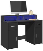 3309412 vidaXL Бюро с LED осветление, черно, 120x55x91 см, инженерно дърво