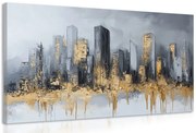 Картина на платно – Панорама на небостъргачи в златно-сиво