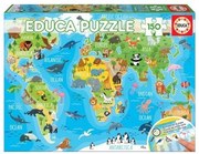 Educa - Детски пъзел 150 ч Световна карта на животните 18115