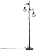 Рустикална подова лампа черна с дърво 2-светлина - Chon