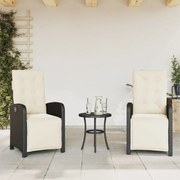 365192 vidaXL Накланящи градински столове с подложка 2 бр, черен, полиратан