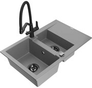 Mexen Gaspar гранитна мивка 1,5-камерна с отцедник и кухненски смесител Duo, сив - 6507-71-671701-70-B