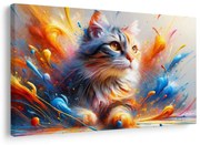 Картина на платно – Коте в цветна експлозия