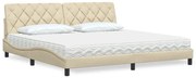 3310767 vidaXL Легло с матрак, кремаво, 200x200 см, плат