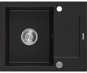 Mexen Enzo гранитна мивка с една камера и отцежник 576 x 465 мм, черна, сифон хром - 6506571005-77