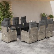 3213036 vidaXL Градински трапезен комплект 9 части с възглавници светлосив