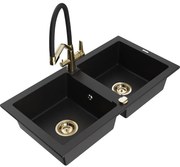 Mexen Mario гранитна мивка с 2 камери и кухненски смесител Duo, черен - 6504-77-671701-57-G