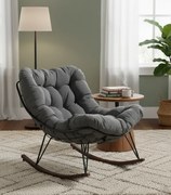 Люлеещ се фотьойл от техноратан с меки възглавници в сиво