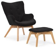 Черен фотьойл с табуретка от рипсено кадифе Niko – Ropez