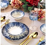 Сервиз за хранене, 12 части, бял/син, порцелан