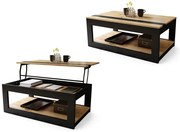 ЛУСО Дъб Artisan/Черен мат - МОДЕРНА МАСА С ПОВДИГАЩ СЕ ПЛОТ + МЯСТО ЗА СЪХРАНЕНИЕ + РАФТ (НА КОЛЕЛА!)