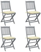 3064580 vidaXL Сгъваеми градински столове, 4 бр, с възглавници, акация масив